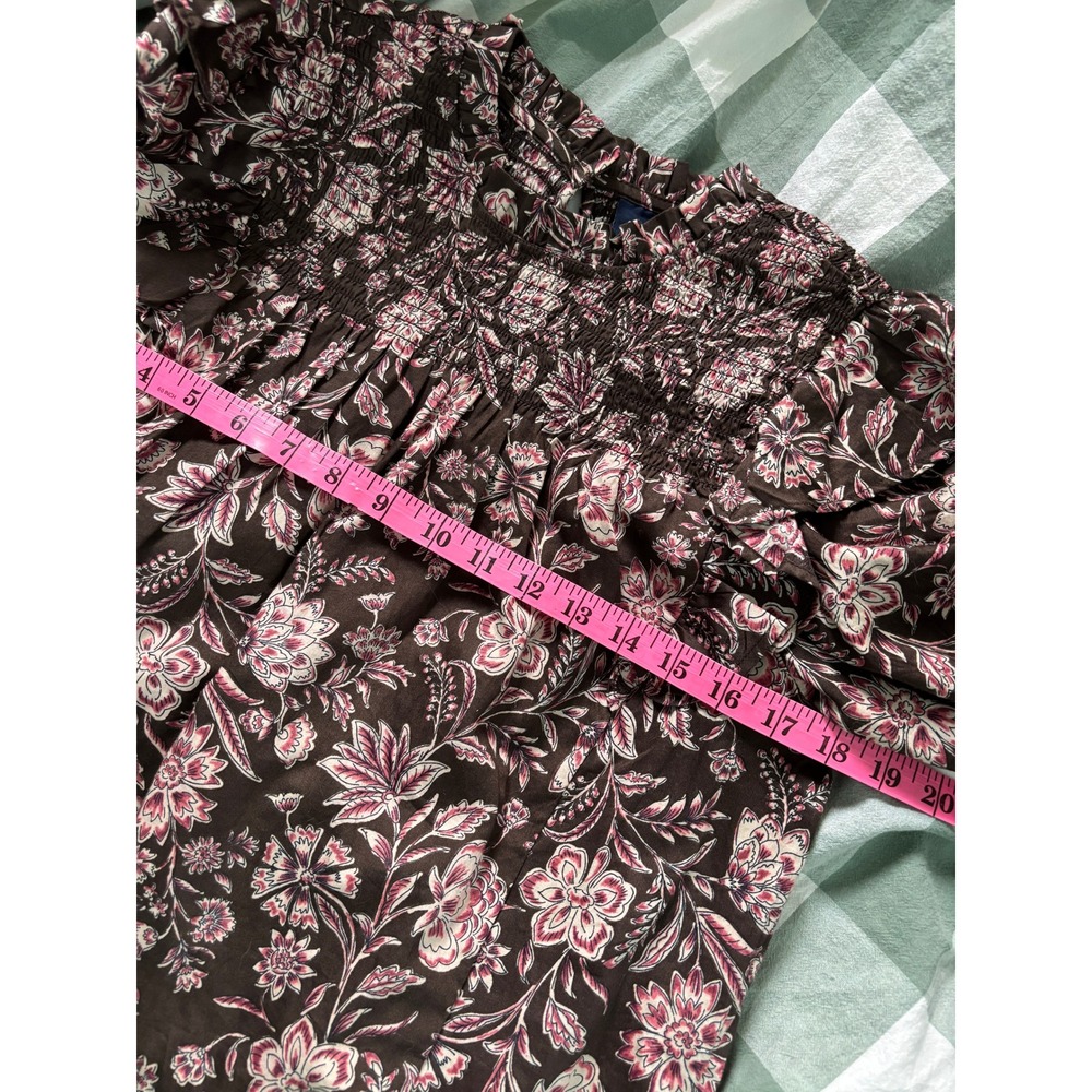GAP Brown Floral Smocked Ruffle Yoke Blouse‎ Long Sleeve XS Brown Floral Boho - Picture 6 of 7